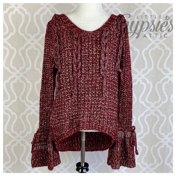 Big Bell Cuffs Burgundy Metallic Sweater - Picture 10 of 13